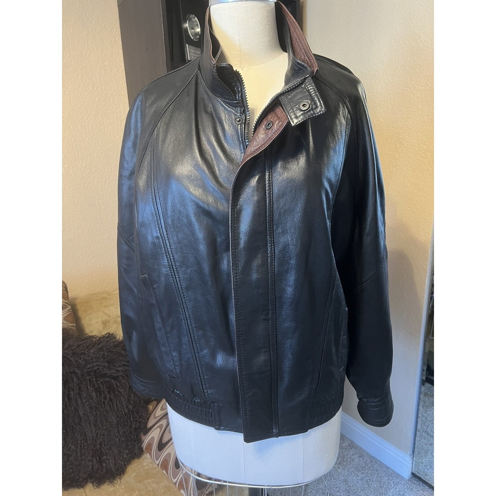 Bally Leather Jacket Mens 48‎ Black, Brown Details Bomber Jacket Lined Zip Up